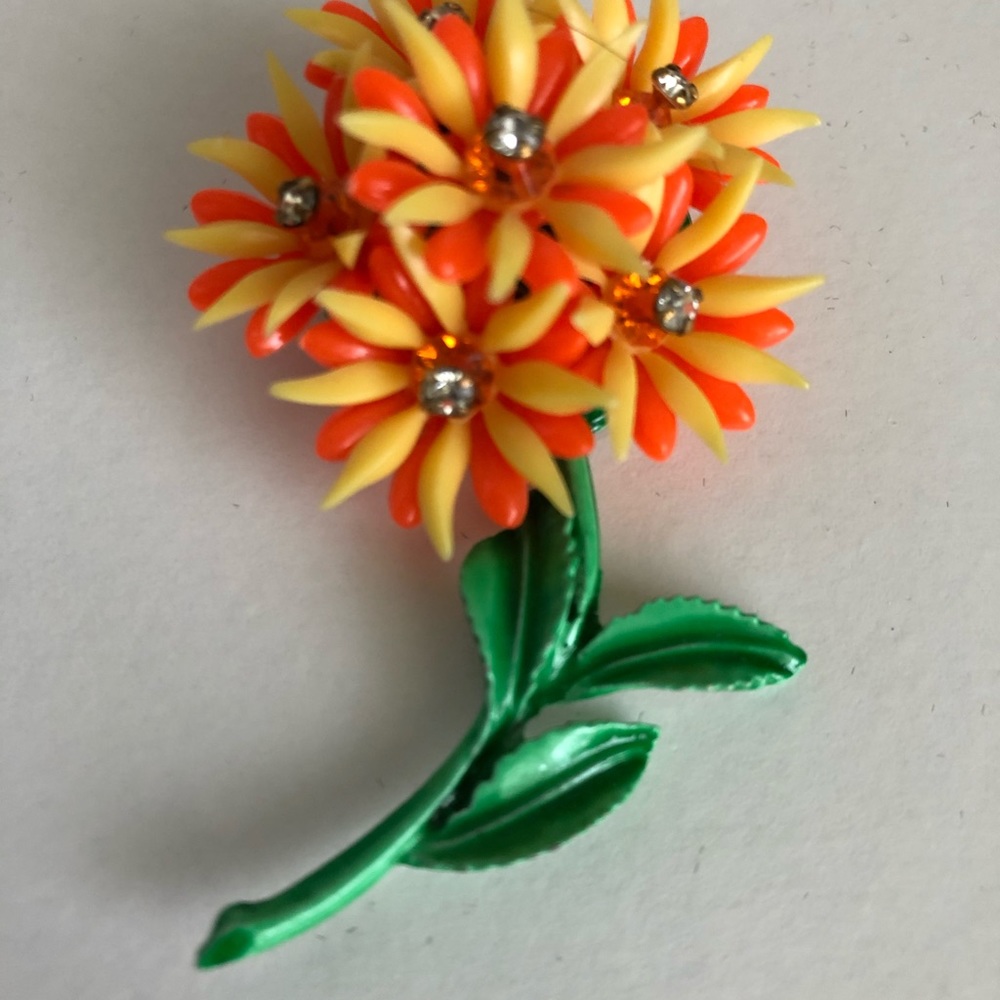 Antique Orange and Yellow Flower Brooch